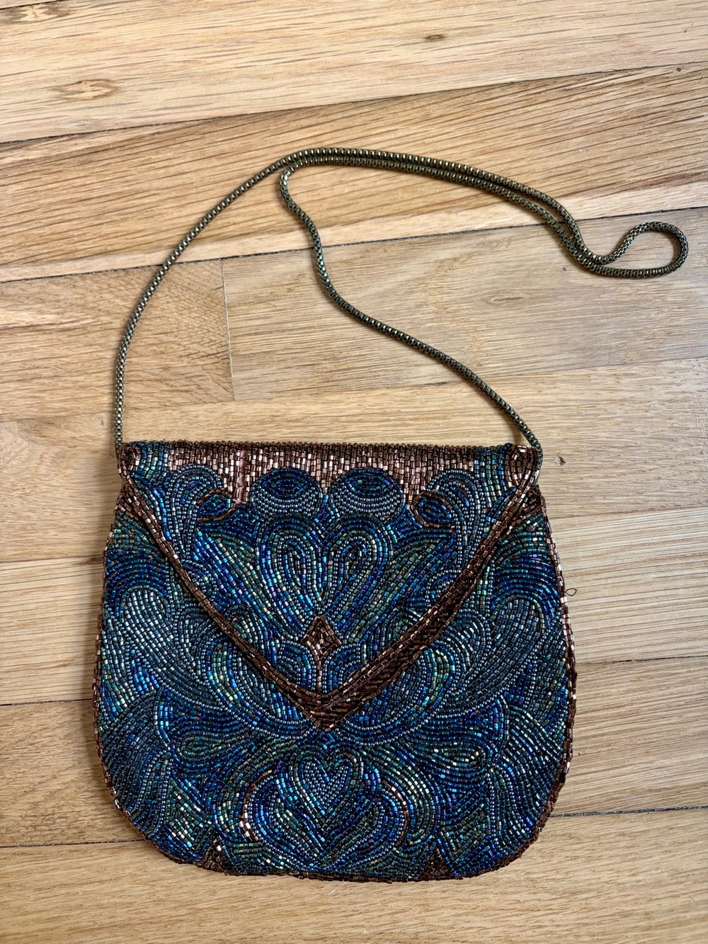 Vintage 1960s Hong Kong Micro Beaded Peacock Evening Bag Purse